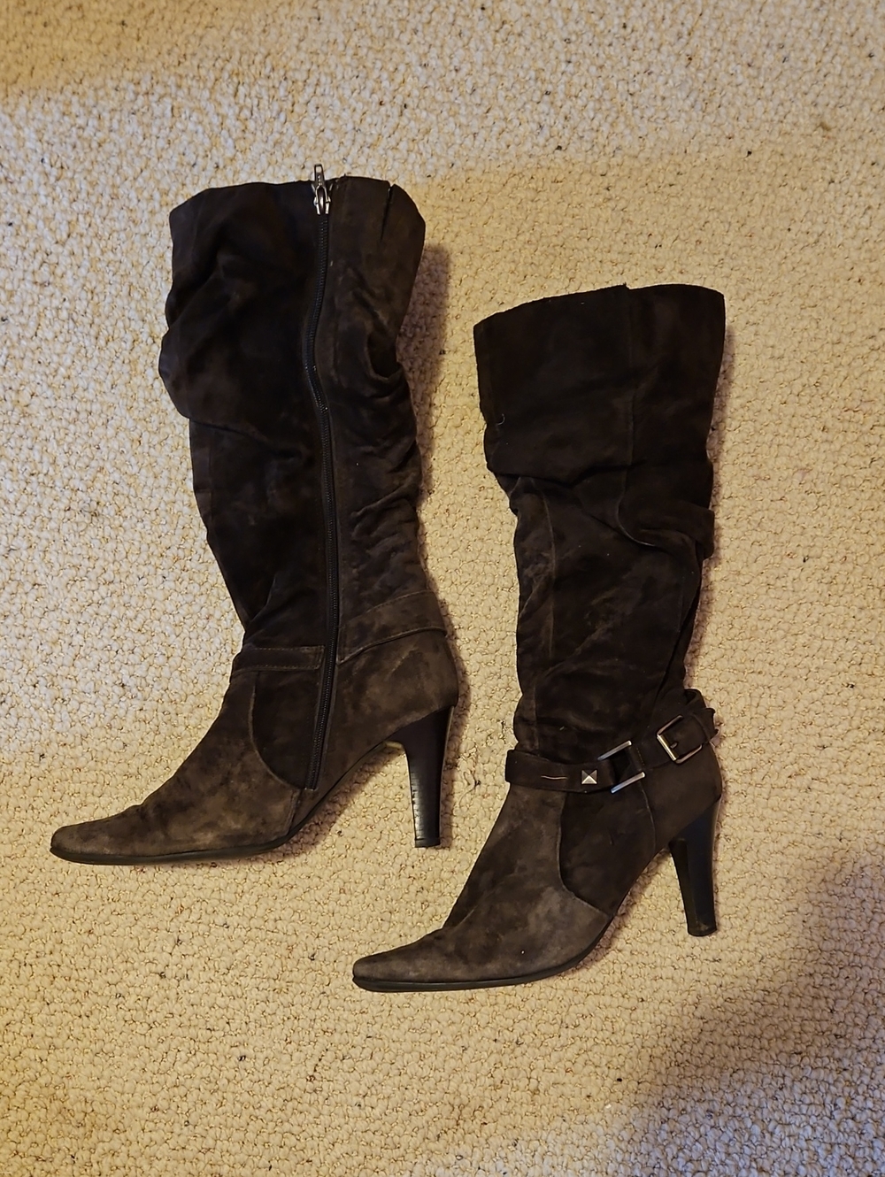 Women's Black Suede Mid-Calf Heeled Boots
